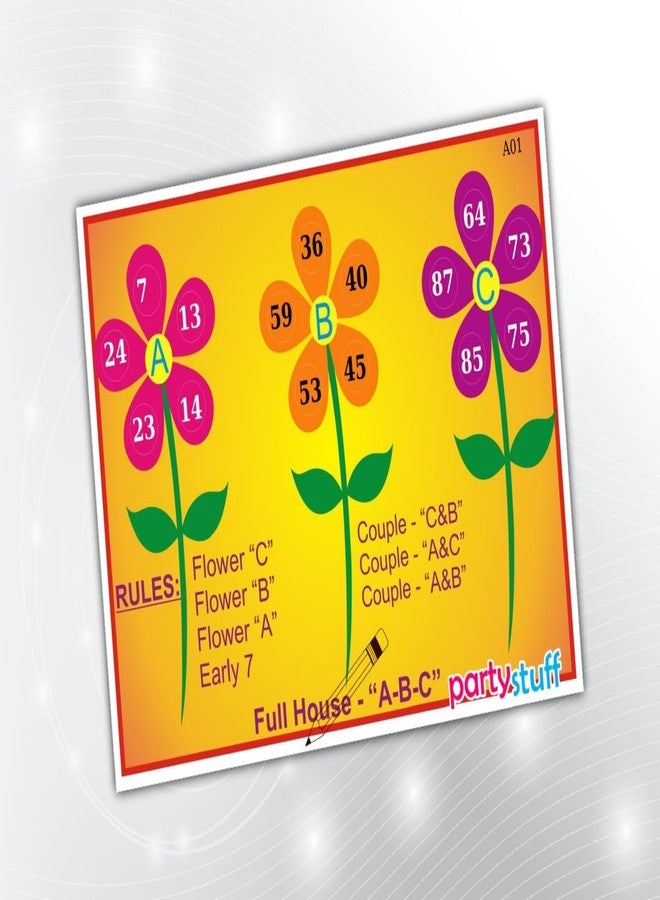 PartyStuff Flowers Theme Tambola Housie Tickets Designer Kukuba 1 Kitty Games (24 Cards) - Image 1